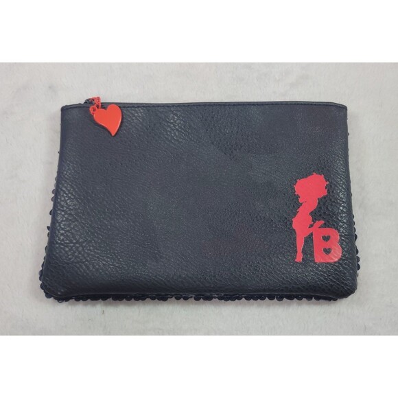 ipsy Handbags - Betty Boop x Ipsy Black Sequin Makeup Bag Red Silhouette Heart Charm Glam Pouch